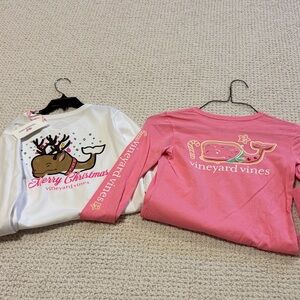 Vineyard Vines Festive Long Sleeve Shirts - White and Pink